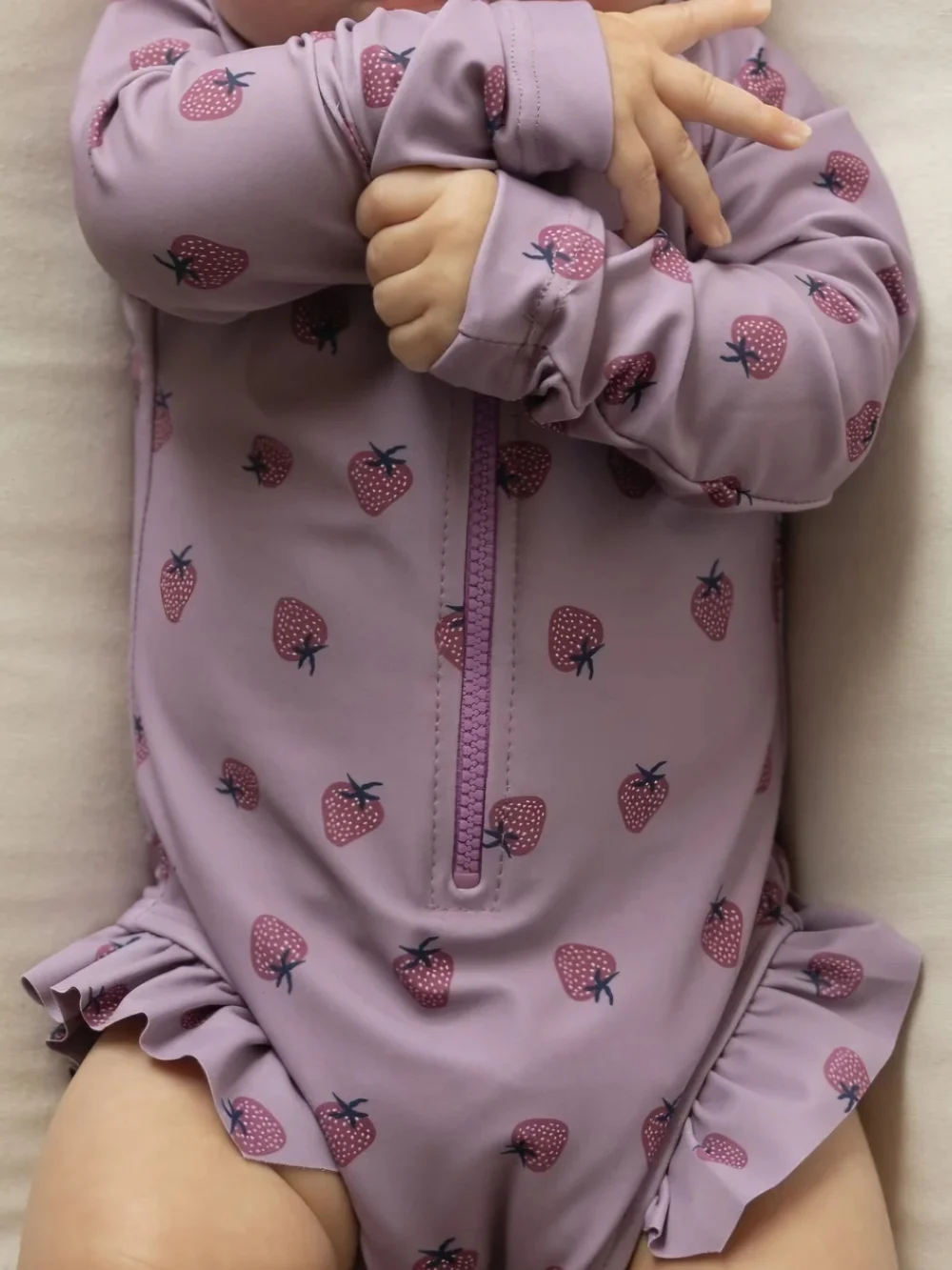 Forever French Girls' Pink Strawberry Long-Sleeve Rash Guard Swimsuit 0-6 Month